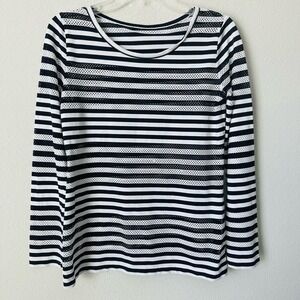 AMS Pure Blue and white Stripe Mesh Long Sleeve Top